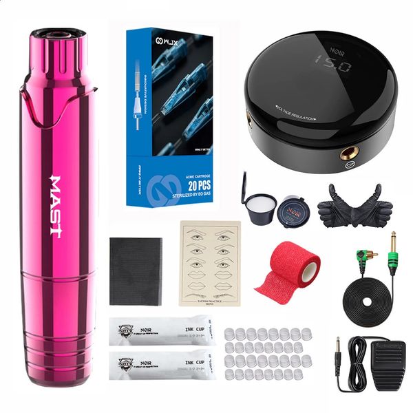 Máquina de tatuaje Mast P10 Kit de tatuaje RCA Máquina de maquillaje permanente rotativa con fuentes de alimentación OLED Noir 20 piezas 1RL WJX PMU Agujas de cartucho 231116