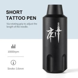 Tattoo Machine Mini Licht Korte Pen Met Grip Roterend Pistool RCA Connector Wenkbrauw Permanente Make-up 36mm 10000rmp 231130