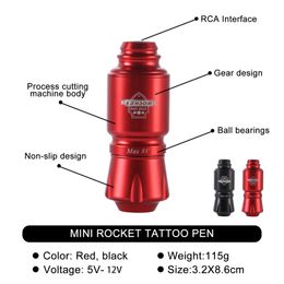 Machine à tatouer Mini Rocket Set Alimentation sans fil Interface RCA Batterie rotative professionnelle Pen Gun Ki 230803