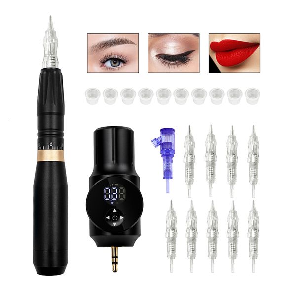 Machine à tatouer Stylo de maquillage permanent avec alimentation sans fil utilisé pour la machine à tatouer les sourcils et les lèvres avec une aiguille à cartouche d'encre 230724