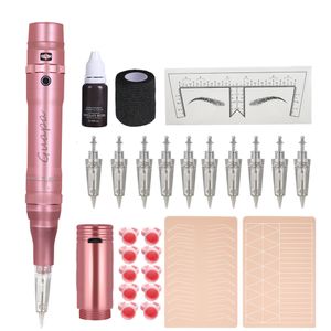 Tatouage Kit sans fil de maquillage permanent rose avec 10pcs cartouche aiguilles en microblading alimentation pour les sourcils en poudre Eyeliner à lèvres 2308017