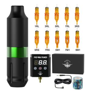 Machine à tatouer portable sans fil Tattoo Pen Machine Set Cartouche Kit avec interface RCA Alimentation Vert/Gris foncé/Argent 3 couleurs Design 230523