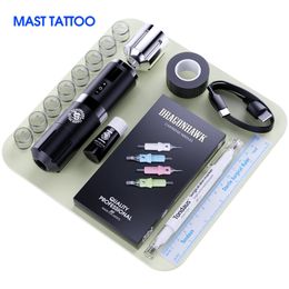 Tattoo Machine Professional Dragonhawk Rotary Wireless Machine Mast Tattoo Pen Batterij Make -up Permanente naaldcartridge Inkt Pigment Set Levering 230811