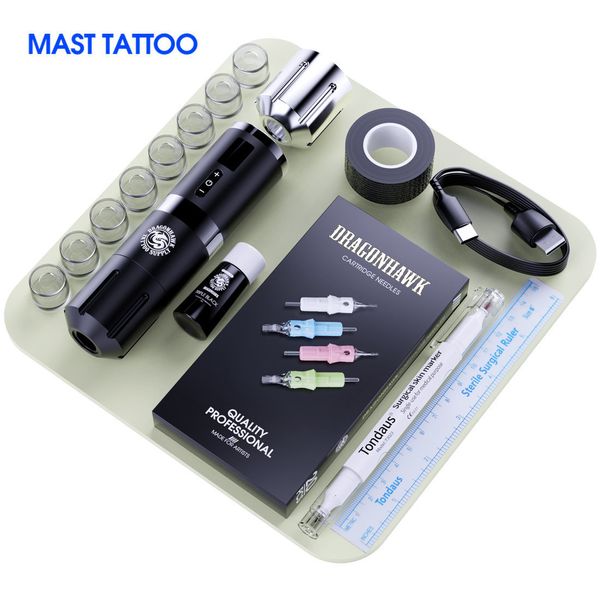 Tatouage Machine professionnelle Dragonhawk Rotary Wireless Machine Mast Tattoo Pen Battery Makeup Permanent Needle Needle Ink Ink Pigment Set Alimentation 230811
