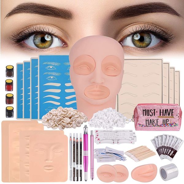 Máquina de tatuaje Maquillaje profesional Belleza Ceja Microblading Kit Cabeza de maniquí plana Maquillaje de labios con cuchilla para cejas Pluma Kit de belleza Set 230630