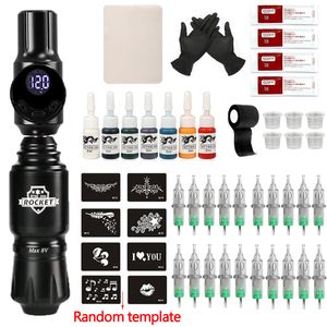 Máquina de tatuaje Kit de tatuaje profesional Completo RCA Jack Mini Rocket Rotary Pen Set Fuente de alimentación de tatuaje inalámbrica Conjunto de maquillaje de cejas 230724