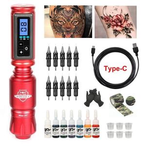 Tattoo Machine Professionele tattoo Rotary Machine Pen Draadloze set met batterijen met 10 st inktcartridge naalden kit Rocket Tattoo Machine Kit 230811