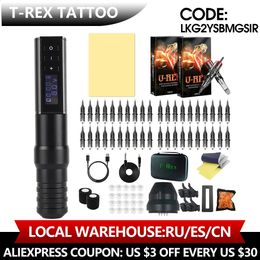 Máquina de tatuaje T-Rex Ambition Kit de máquina de tatuaje inalámbrico profesional Pluma con motor sin núcleo de potencia portátil Pantalla LED digital para arte corporal 231118