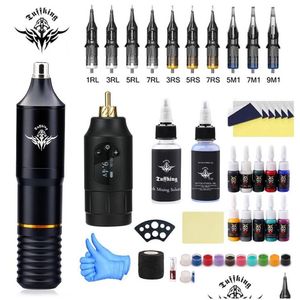 Tattoo Machine Tattoo Hine Kit Draadloze Mini Voeding Batterij Roterende Pen Set Met Cartridge Naalden Voor Beginnersbenodigdheden Drop Del Dhtei