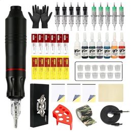 Tattoo Machine Tattoo Machine Kit Roterende tattoo-pen met 7 stuks inkt 10 STKS cartridges Naald Permanente make-upmachine voor tattoo-artiesten Beginners 231118