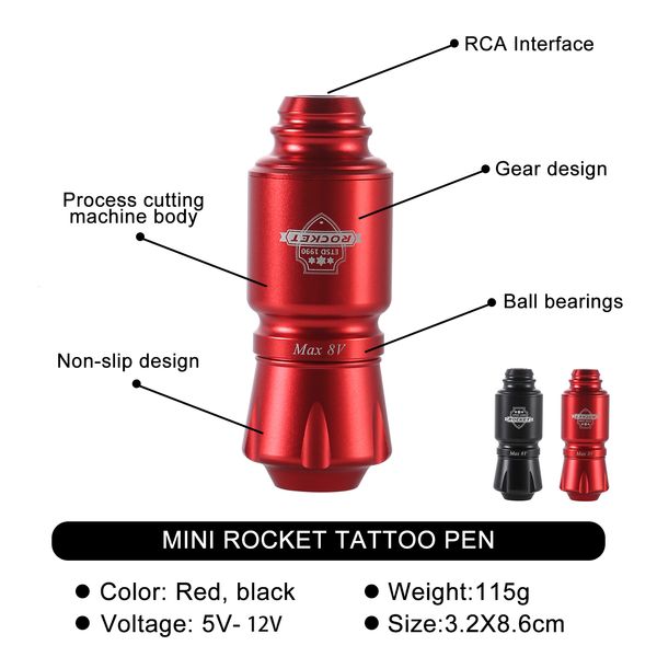 Machine à tatouer Machine à tatouer Mini Rocket Set Alimentation sans fil pour tatouage Interface RCA Professional Rotary Tattoo Battery Pen Gun Machine Ki 230523