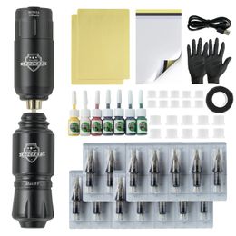 Máquina de tatuaje Kit inalámbrico Kit completo Mini cohete Cartucho de batería Agujas Fuente de alimentación Tintas Juego de pluma rotativa 221122