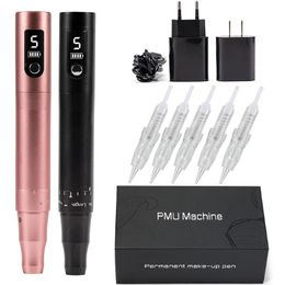 Máquina de tatuaje inalámbrica PMU Pen Kit profesional Microshading suministros dispositivo para maquillaje permanente sombreado labios ceja 230803