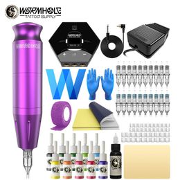 Tattoo Machine Wormhole tattoo pen kit Voeding Professionele tattoo machine pen Complete tattoo gun kit Tattoo beginner artiest 230715