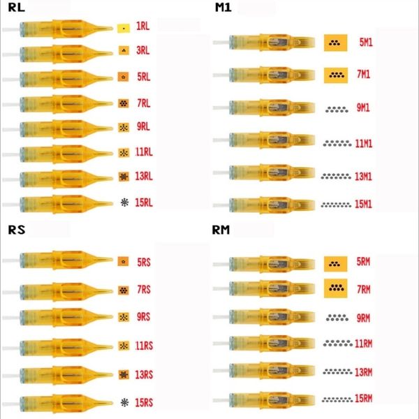 Aiguilles de tatouage 20 pièces aiguilles de cartouche de tatouage jetables maquillage de tatouage 3RL/5RL/7RL/9RL/5M1/7M1/9M1/5RS/7RS/9RS pour machine à tatouer Microblading 230630