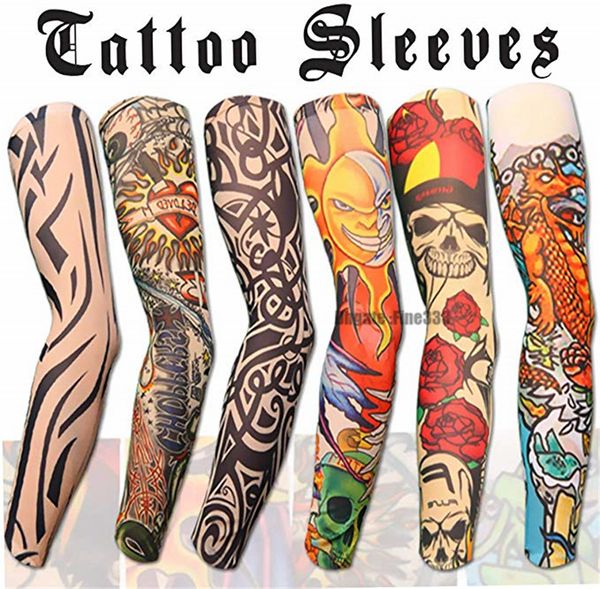 Tatuaje manga artes falso tatuaje temporal brazo protector solar mangas diseños tigre, corona corazón, calavera, tribal, etc.