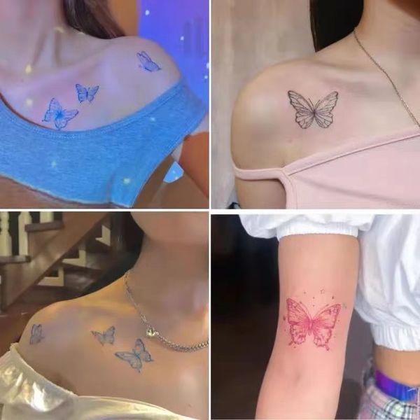 Tatuaje pegatinas 30 unids/set simulación de color mariposa patrón clavícula brazo impermeable tatuaje temporal para mujer