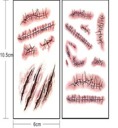 Tatoue autocollants Simulation Prank Scratch Wound Blood Scart tatouage Tatoos imperméable Cosplay Wound Zombie Scars pour femmes Halloween PA8988791