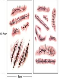 Tatoue autocollants Simulation Prank Scratch Wound Blood Scar Tatouos Tatropoproof Cosplay Wound Zombie Scars For Womenmen Halloween PA9077508