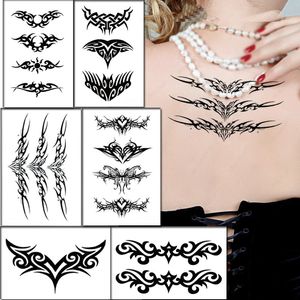 Tattoo -stickers Totem Zwart kleur Flash Tijdelijke waterdichte feest nep make -up nek handarm body art voor mannen vrouwen 240423