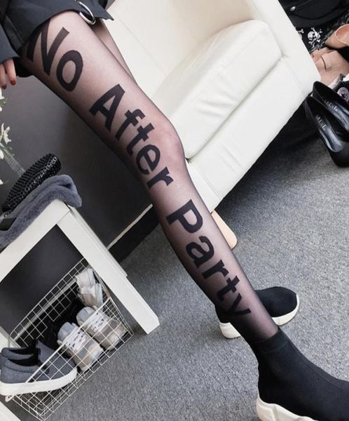 Tatouage Collons Femmes Pas de collants après la fête lettres noires bas de soie filles noires et piqûres transporteuses de danse de danse Lady3199062