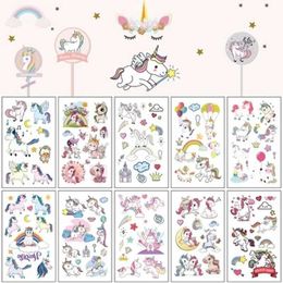 Transfert de tatouage 10pcs dessin animé Unicorn Tatoo Set Tattoo Tattoo Couleur mignonne Faux Tatouage Corps d'autocollant Tatoo pour les enfants Tatouage des enfants imperméables 240426