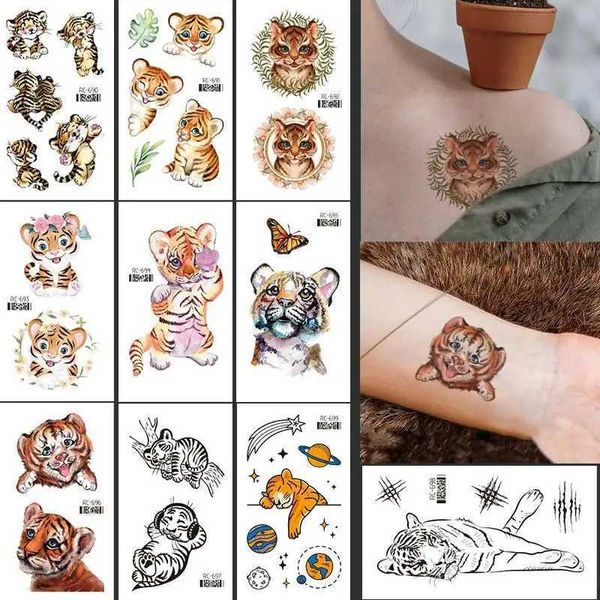 Transfert de tatouage 10pcs Childrens Tatouages Tatouages Autocollant de tatouage étanche pour les enfants ARRM SNIPE TIGER MIGLE TIGER TATOO Tatoo Art Enfant Tattoo 240426