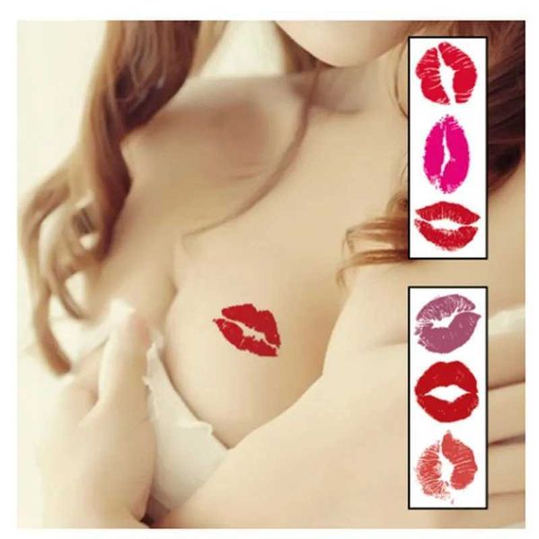 Tattoo Transfer 10pcs Lips Lip Lips Clavicle Ins Simulación coreana Coreano Pegatizas de tatuaje de labio rojo Sexy Fun temporal Tattoo Creative Tatuaje 240427