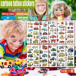 Tattoo -overdracht 10 stcs/set tattoo Kids verschillende cartoon auto nep tattoo sticker tijdelijke tatoeages waterdicht vliegtuig tattoo arm hand voor kind 240426