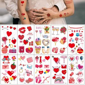 Tattoo -overdracht 10stcs Valentijnsdag Cartoonpatroon Tijdelijke tattoo -stickers liefdesbrief hart geschenkpatroon tattoo stickers voor koppels 240426