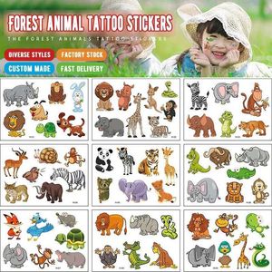 Transfert de tatouage 12 Animaux Stickers de tatouage Simulation Cute Girafe Forest Friends 3d Temporary Imperproof Stickers Cartoon Stickers Set 240427