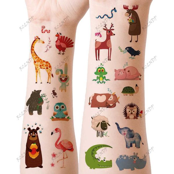 Transfert de tatouage 12pcs étanche à tatouage temporaire étalant Animal Elephant Eer Pig Pig Bear Faux Tatto Flash Tatoo Tato for Girl Women Men 240426