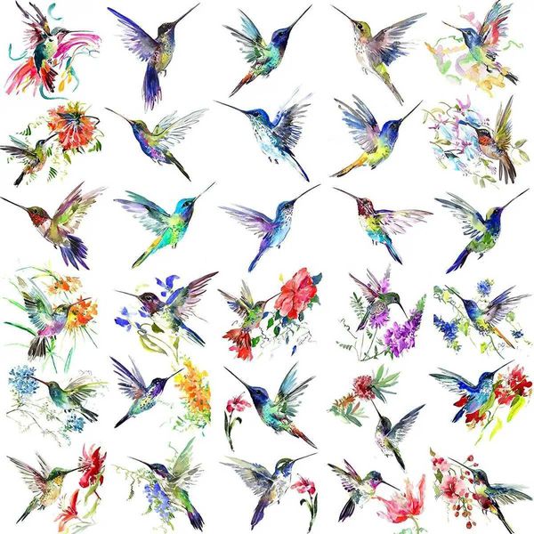 Transfert de tatouage 15 draps aquarelle colibri tatouages temporaires pour femmes fille petit flash faux visage de fleur tatoos enfants minuscules mains étanche 240426