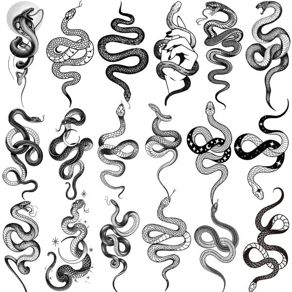 Transfert de tatouage 18 feuilles de petit serpent tatouages temporaires pour les hommes Femmes Hands Cold Faux Stickers Tatouage DIY Small Black Snake Tattoos Holiday 3D 240426