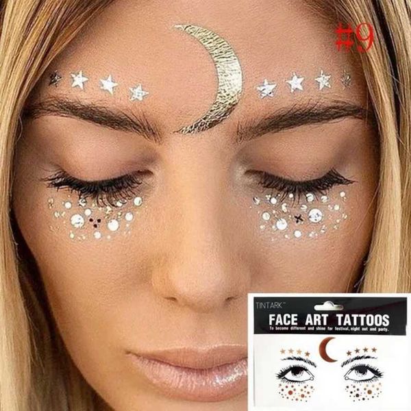 Transfert de tatouage 1 Pack Face Tatouage Autocollant bling bijoux Eyes Eyes Stars Moon Freckle Beauty Makeup Sticker Body Art Paint Tatouage temporaire 240427