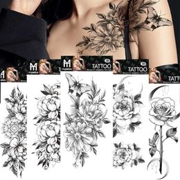 Transfert de tatouage 1pc Black Flower Art Corps imperméable Tatouages temporaires Femmes Cool Snake Beauty Sexy Rose Flash Fake Fashion ARM SLANGER SOLVE 240427