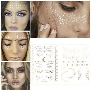 Transfert de tatouage 1pc Golden Face Tatouage Tatouage étanche à rousseur bloquée Stickers Eye Makeup Decal Decal Bronzing Music Festival Wholesale 2023 Nouveau 240426