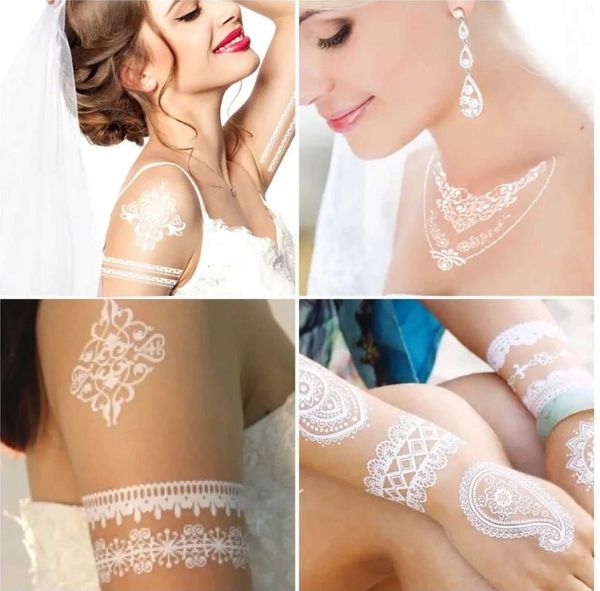 Transfert de tatouage 1pc Hanna Lace Tattoo Sticker White Silk Printing Tatoo jetable étanche pour le bras Sexy Bracelet 240426