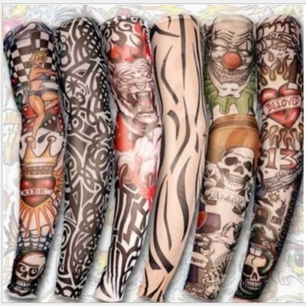 Transfert de tatouage 1pc Vente chaude Styles de manche de tatouage Faux élastiques 100% Nylon Bas Stocking Girl Bouddha Wolf Dragon Design Halloween Cool Men 240427