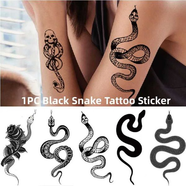 Transfert de tatouage 1pc Snake faux tatouage Dark Tide Cool Flower bras noir mamba mort mort Snake Skull jetable étanche étanche à tatouage 240426