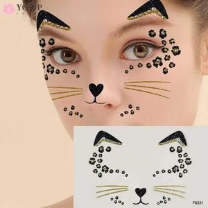 Transfert de tatouage 1pcs 3D Autocollant de forage acrylique Autocollants pour visage de chat mignon décoration de la fête de la fête de la fête diamant