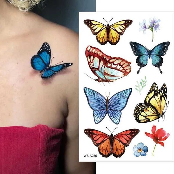 Transfert de tatouage 1PCS 3D Butterfly Temporaire Tatouage Autocollant pour les femmes Girls Body Art Flash Tatouage Auto-étanché