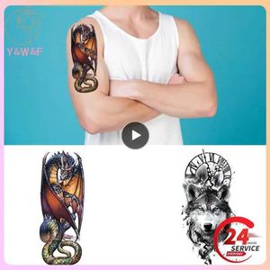 Tattoo overdracht 1 stcs waterdichte tijdelijke tattoo sticker flash draken adelaar herten schedel schedel roos nep tatoeages body art arm mouw tatto dames man 240427