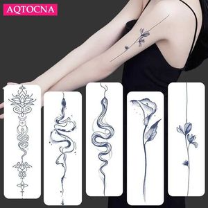 Tattoo -overdracht 1Sheet Juice Ink Tattoos Body Art Dast Waterproof Temporary Tattoo Sticker Eye Clock Tatoo Arm nep volledige arm tatto vrouwen mannen 240427