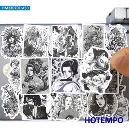 Transfert de tatouage 20/30 / 50PICES Black White Style Ukiyo-e Geisha Tattoo Girls Stickers pour moto
