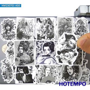 Tattoo-overdracht 20/30/50pieces Zwart Witte stijl Ukiyo-e Geisha Tattoo Girls Stickers voor motorcar Bike Bagage Telefoon Laptop Sticker Toys 240426