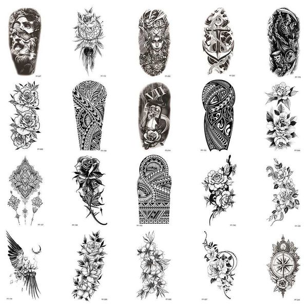 Transfert de tatouage 20pcs / Lotwaterproof Temporary Faux Tattoos Stickers Water Transfer décalflower Totem Arm Deathbody Art for Sexy Man Women 240426