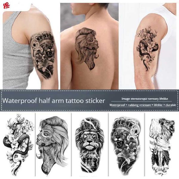 Transfert de tatouage 210 * 114 mm Dragon Snake Lion Tatouer Sticker pour hommes et femmes Transfert de couleurs en noir et blanc Impression temporaire Tattoos Art 240426