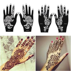 Tattoo overdracht 2 stcs/paar mode henna tattoo stencil tijdelijke hand tatoeages diy body art verf sticker sjabloon Indian Wedding Painting Kit 240427