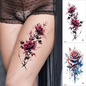 Transfert de tatouage 2pcs Autocollant de tatouage temporaire imperméable Fleurs colorées Falle Tatto Flash Tatoo ARM Tato pour filles 240426
